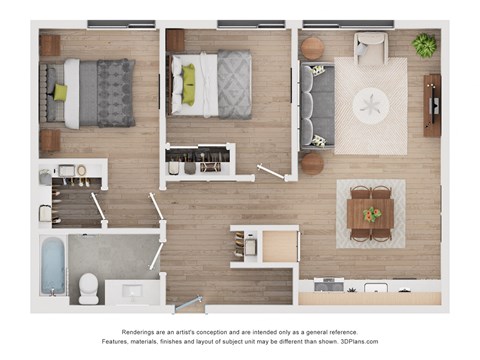 Floor plan for 2 beds, 1 bath, 760 sqft